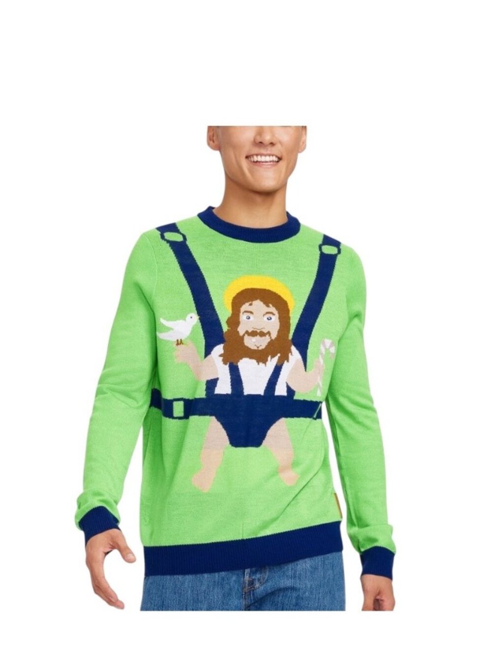 Tipsy Elves Mens Sweet Baby Jesus Sweater Green Size XL Christmas Holiday Party